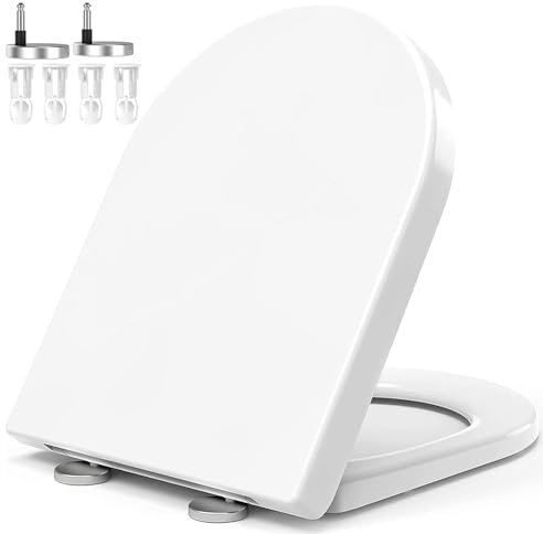 Toilet Seat, MUJIUSHI Soft Close Toilet Seats with Quick Release for Easy Clean, Toilet Seat White with Dual Fixing Stainless Adjustable Hinges, Simple Top Fixing, Standard D/U Shape Toilet Seats