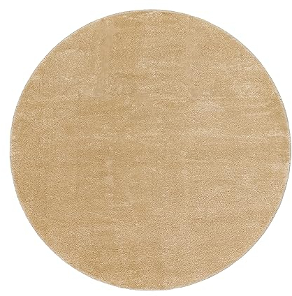 Paco Home Waschbarer Teppich Rund Wohnzimmer Kurzflor rutschfest Modern Flauschig Einfarbiges Muster, Grösse:120 cm Rund, Farbe:Beige