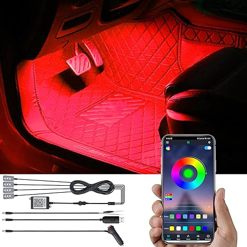 TABEN Kit de luz ambiental para el espacio para los pies del automóvil Sincronización música Multicolor RGB 16 millones de colores Kit de iluminación ambiental USB, Control de aplicación Bluetooth 12V
