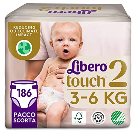 Libero, Touch Open Windeln für Kinder, 186 Windeln Größe 2 für Kinder von 3-6 kg, 3 Packungen mit 62 Einwegwindeln
