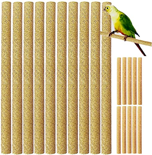 Birheatry 40Pcs Bird Perch Covers Sandpaper Sand Perch Covers for Parakeets, Lovebirds, Parrotlets, Canaries (7.5 x 0.43, Yellow)