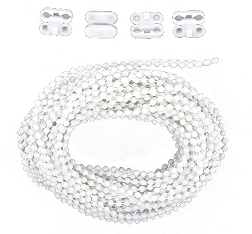 1pcs Blind Chain Connectors,Plastic Roller Blind and Roman Shade Blind Beaded Chain Cord with 4pcs Mating Connectors,4.5mm Roller Blind Chain Beaded Pull Chain Extension Repair Fittings(5m,White)
