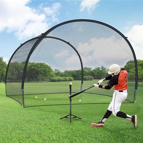 ORIENGEAR Jaula de bateo de béisbol de 13 pies para patio trasero, equipo de entrenamiento de béisbol para práctica de golpeo y lanzamiento, jaula de béisbol de sóftbol con marco y red, extremo