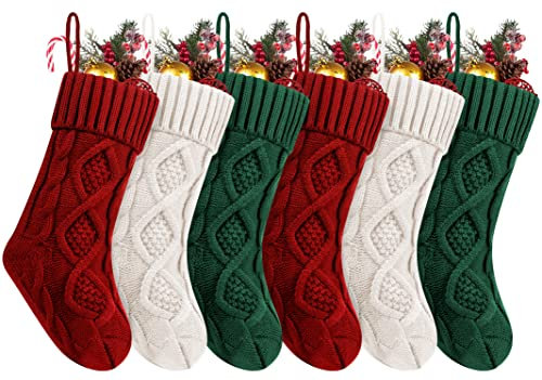 Fesciory Christmas Stockings 6 Pack, 14 Inch Cable Knit Xmas Decor