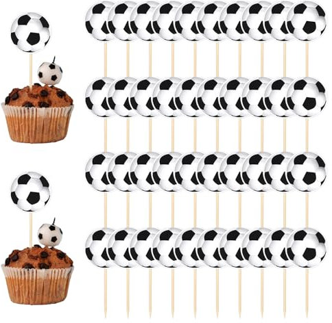 Ymapinc 40 Stück Fussball Cupcake Tortendeko Fussball Muffins Deko Tortendeko Kuchen Deko Fußball Cupcake Toppers für Fußball Mottoparty Geburtstagsfeie Babyparty