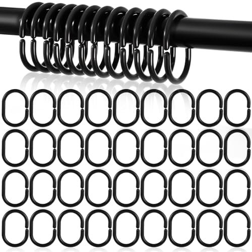 36 Stück Duschvorhangringe Schwarz Kunststoff Duschringe für Duschvorhang Gardinenringe C Form Duschvorhang Ringe Haken Multifunktionale Duschvorhanghaken für Badezimmer Duschfensterstange
