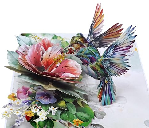 CUTPOPUP Mothers Day Pop Up Card for Mom, 3D Hibiscus Flower Hummingbird Couple Greeting Card, Birthday Card for Mom, Wife, Grandma, Daughter, Floral Card for Women