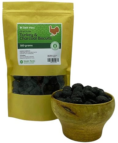 Grain Free Dog Treats with Turkey and Activated Charcoal – Supports Digestion & Fresh Breath, 300g