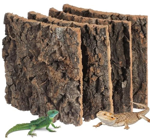 SIXHAOBU 4 pièces Écorce de liège pour Reptile, plaques arrière en écorce de liège, 15 x 15 cm, Toile de Fond en écorce Naturelle,Tapis d'escalade, pour araignée, Gecko, lézard, caméléon