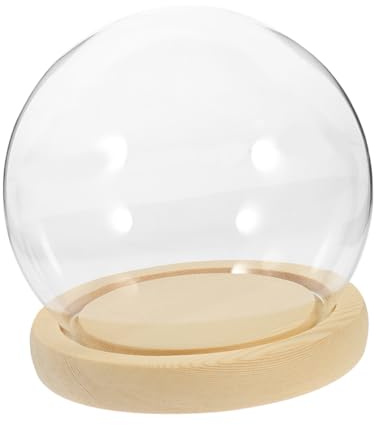 Ciieeo Cupola in vetro trasparente con base in legno per esporre fiori conservati, versatile campana per matrimoni, Natale, Halloween, decorazioni fai da te, per terrario