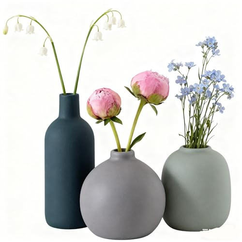 Modern minimalistisk keramisk vas, skrivbordsdekoration med torkade blommor, lämplig for placering på skrivbord, bokhyllor, spiselkransar, bokhyllor och annan heminredning.(3pc)