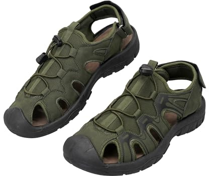 JOMIX Sandali Uomo per Trekking con Protezione del Piede, Chiusura a Laccio Regolabile, Sandali Sportivi Antiscivolo per Escursionismo e Tempo Libero MOX260380 (Verde,40)