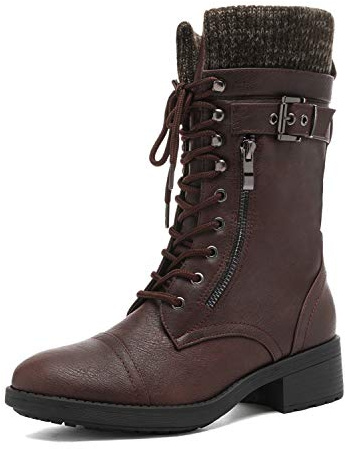 DREAM PAIRS Damenstiefel Schnürstiefel Bequemer Reißverschluss Warmes Futter 39 Burgund
