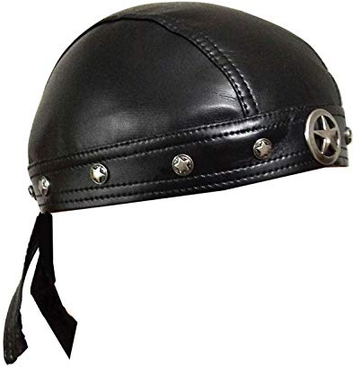 Bandana con Borchie a Forma di Stella, Du Do Doo, Cappellino da Motociclista, in Pelle, alla Moda, Nero, Taglia Unica