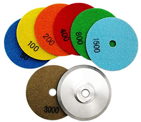 SHDIATOOL Diamant Polierscheibe Trockene Diamant Polier Auflagen 7 Stk. Durchmesser 4 Zoll/100mm Mischen Streugut und Aluminium Pad-Befestigung für Granit Marmor Stein