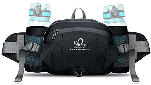 Waterfly Sac Banane Porte Bouteille Sac Ceinture Banane Homme Femme pour Sport Voyage Randonnée Cyclisme (Gris foncé)