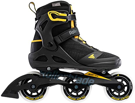 Rollerblade Macroblade 100 3WD Mens Adult Fitness Inline Skate, Black and Saffron Yellow, Performance Inline Skates