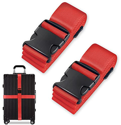 Koffergurt Set, gepäckband, kofferbänder, koffergurte Personalisierte Identifikation Verstellbare Rutschfestes Reisezube (Rot, 2 Stück Set)