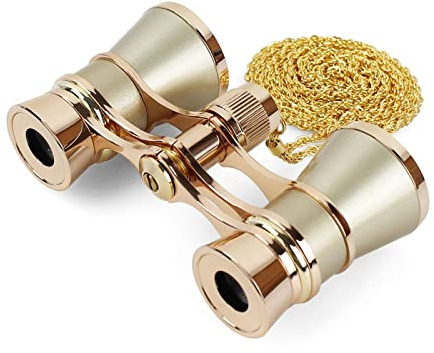 Aroncent Jumelles d'opéra 3 x 25 - Mini jumelles compactes dorées avec chaîne pour adultes et femmes dans un concert musical