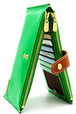 ANDOILT Damen-Geldbörse aus echtem Leder, RFID-Schutz, Kreditkartenhalter, Reißverschluss, Handy-Handtasche, Hellgrün, Einheitsgröße, Vintage