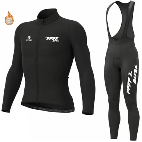 Abbigliamento Ciclismo Uomo Invernale Tuta da Ciclista Manica Lunga Completo MTB Bici,Maglia Bicicletta Termico Vello Giacca e Pantaloni Salopette con 9D Imbottiti Gel (C,XL)