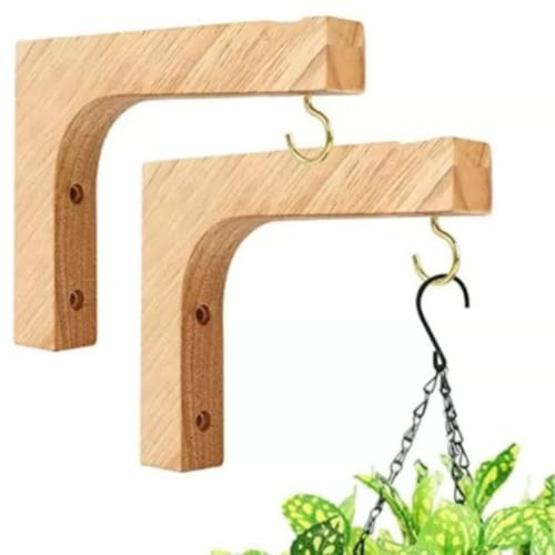 Morkite Lot de 2 supports muraux en bois – Support pour plantes, lanterne, crochet mural, support de suspension pour fleurs, planteur, suspendu (L forme)