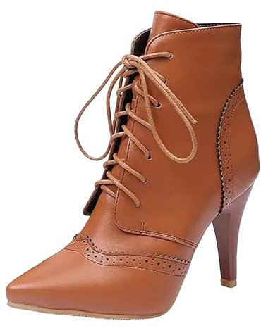 Briskorry Bottines vintage victoriennes pour femme - Bottes en cuir - Style rétro gothique - Steampunk - En cuir synthétique - Bout pointu - Bottes de moto à lacets - Pour la fête de la bière, N1