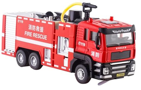 Fonowx Camión de Bomberos de simulación 1:32, Modelo con Luces, Sonidos, decoración de Escritorio, portátil, Educativo, pulverización de Agua, camión de