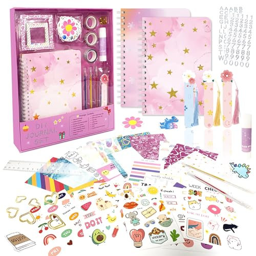 Joyeee DIY Tagebuch Set für Mädchen, Komplett Scrapbook Zubehör Set Kunst Handwerk Kit mit Sammelalbum, Aufkleber, Fotoecken, Deko Papier, Washi Tape, Kreativ Schreibwaren Geschenk für Teen Kinder#1