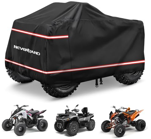 NEVERLAND Funda Quad ATV XXXL 210D Impermeable Roja 256x110x120, Antiviento | Oxford 210D impermeable con bandas rojas, protección UV, borde elástico y hebillas antiviento frente a lluvia, nieve y polvo.