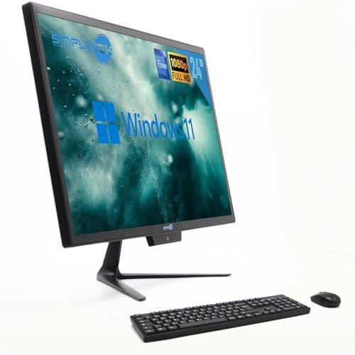 SIMPLETEK - All-in-One i7 24 16 GB 120 GB Full HD Windows 11 Pro med trådlös mus och tangentbord | Wifi + Bluetooth | Inbyggd webbkamera