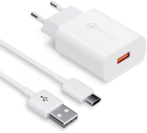 Caricatore USB Ricarica Rapida 18W Caricabatterie Alimentatore per Samsung Galaxy A16 A15 A14 A13 A25 A34 A35 A55 A56 S21 S20 S10 S9 S8, Xiaomi Redmi 10C Note 10 Pro Mi 8 Mi 9 con Cavi USB C 2M