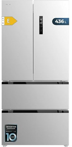 Cecotec Französischer Tür Kühlschrank Inox 463L Bolero CoolMarket FD 436 Inox E Höhe 183 cm, Breite 83,6 cm, geringer Verbrauch, Inverter Plus Kompressor, Total No Frost, MultiAirFlow, Urlaubsmodus
