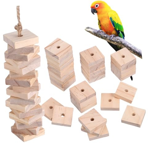 Toyvian 100pcs Parrot Chewing Blocks Wood Chips DIY Craft Wood Blocks for Bird Cage Accessories Parakeet Cage Toys Parrot Toys for