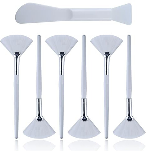 6 pinceles faciales abanicos, pinceles de maquillaje con transparente, mango de plástico, pincel de abanico, aplicador para crema facial de barro