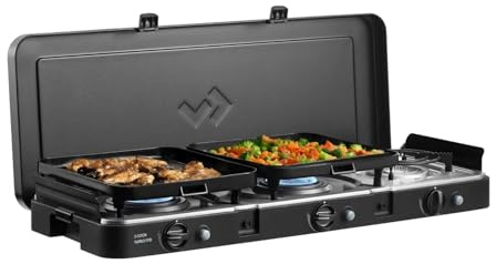 CADAC - 3 Cook Turbo FFD Deluxe - 50mBar - Grillen - Tragbare Grills - Kochfläche aus Edelstahl - Inkl. Schutzhülle - Campingplatz - BBQ-Must-Haves