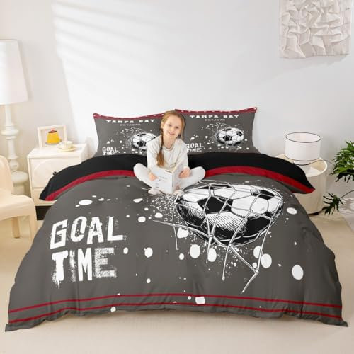 Homewish Set di biancheria da letto per ragazzi, con motivo a tema calcio e palla da calcio, con motivo geometrico poligono e stelle, decorazione per camera da letto, per bambini, ragazzi e adulti