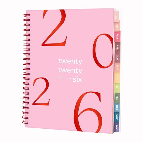 Rileys Agenda Journalier 2026, Planner 2026 Scolaire et Familial, Semainier et Planificateur Hebdomadaire Mensuel, Agenda Professionnel à Spirale pour Fille (Float, Rose, 20 x 15 cm, Allemand)