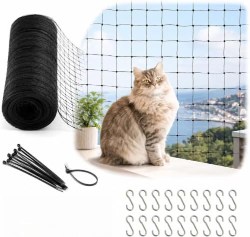 Kattnät för balkong med ståltrådsförstärkning. Bitsäker, rivbeständig, med fästsnören och spikar. UV- och väderbeständig. Lämplig för balkong, terrass, fönster och dörrar (2 x 3 meter).