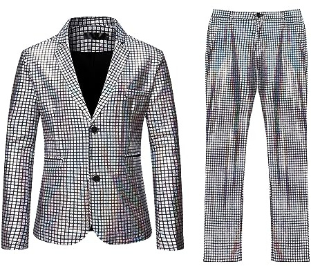 RUMAOZIA Juego de traje de lentejuelas para hombre, traje de esmoquin, traje de pantalón con un botón para carnaval, 2 piezas, chaqueta brillante, chaqueta y pantalones de carnaval, trajes de