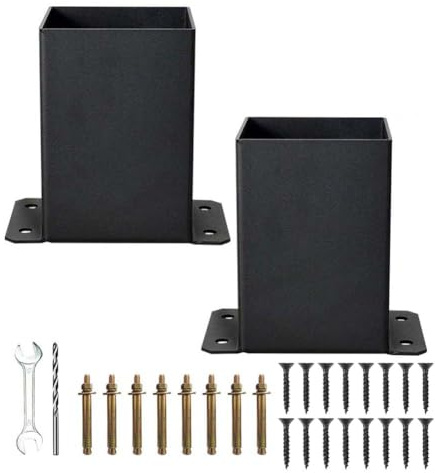 CashMuch Kit de anclaje de hierro para buzones de madera, vallas y escaleras, soporte estabilizador con instalación Sy, color negro