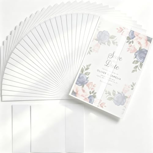 60 Pcs Vellum Jackets for Invitations,115GSM Pre-Folded Translucent 18*13cm | 115 GSM Vellum Paper, Pre-Folded Invitation Sleeves, Translucent Vellum Wraps, Printable, for Wedding Invitations DIY Crafts