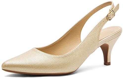Greatonu Spetsig tå sandaler slingback kattunge klackar spetsig tå pumps damskor klackar uppklädd arbete dejt bröllopsfest, guld 2, 36 EU