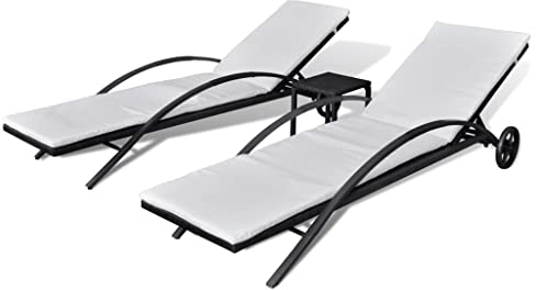 vidaXL Sonnenliege mit Tisch Gartenliege Liege Gartenmöbel Relaxliege Strandliege Liegestuhl Freizeitliege Rattanmöbel Schwarz Poly Rattan