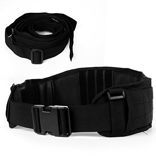 LUUFAN Ceinture tactique militaire de sécurité de ceinture de Molle résistante réglable avec la courroie libre pour l'activité extérieure (Noir)