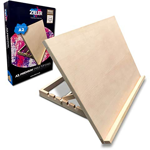 Premium Adjustable Table Top Art Easel/Desk Easel - by Zieler™. Ideal for Presentation, Painting, Crafting, Calligraphy, Sketching, Drawing & Planning - Made from Beechwood - 5 Different Angles (A2)