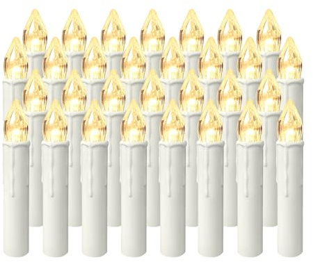 Froadp Candele a LED con Telecomando Funzione Timer e Batterie Candele di Natale Senza Fiamma Senza Fili Bianco Caldo IP44 Luci di Fata a LED per l'Albero di Natale Matrimonio Feste (30 Pezzi)