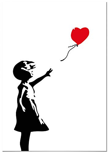 Panorama Lienzo Niña con el Globo Banksy 70x100cm - Bastidor Incluido - Cuadros Decorativos para Salón - Decoración Moderna