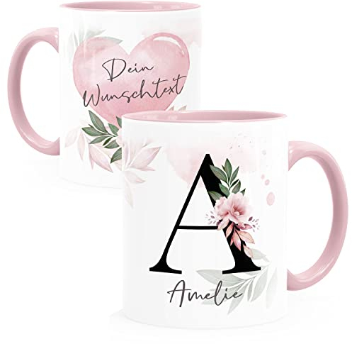 SpecialMe® Kaffee-Tasse mit Buchstabe Initiale Monogramm personalisiert mit Namen Wunschtext persönliche Geschenke rosa Keramik-Tasse