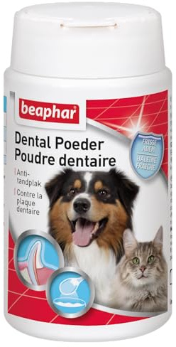 BEAPHAR - Poudre Dentaire pour Chien et Chat - Nettoyage des Dents sans brossage ni rinçage - Combat la Plaque Dentaire, la Formation de tartre et la Mauvaise haleine - 100% Naturelle - 75g
